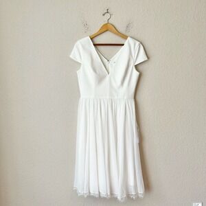 NWT DRESS THE POPULATION White Corey Fit & Flare Midi Dress Sultry Crepe